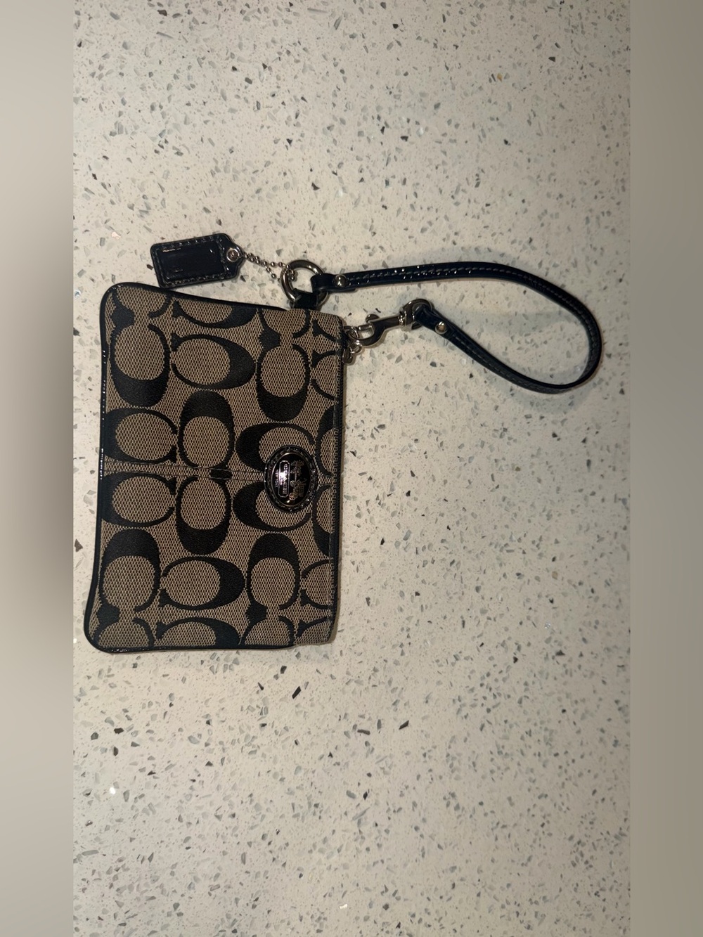 Coach Signature Canvas Wristlet in Khaki and Black with Turnlock